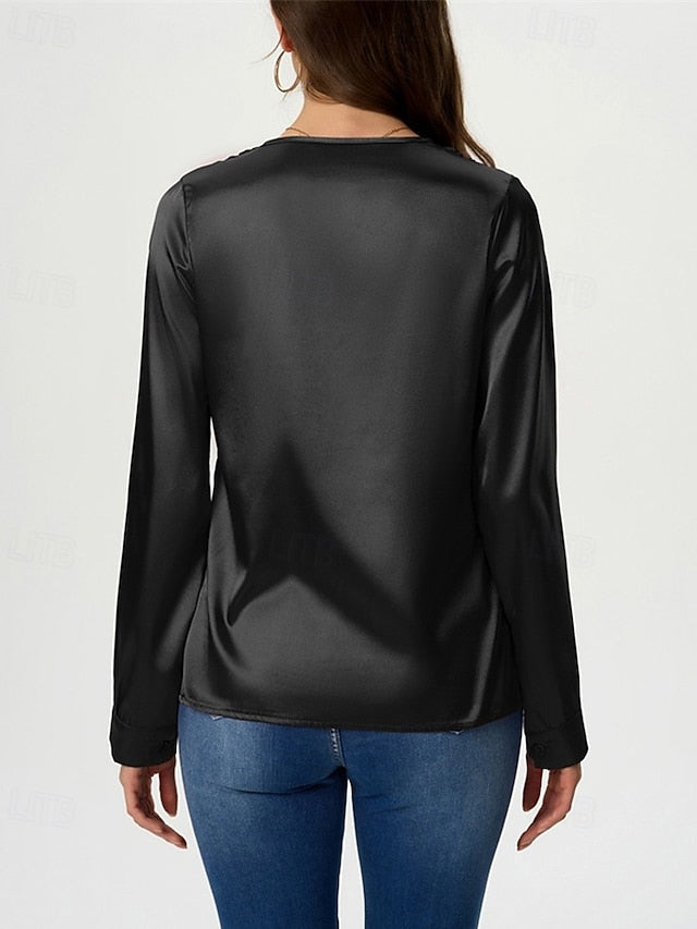 Women's Shirt Elegant Dressy Satin Top Solid Color Stylish