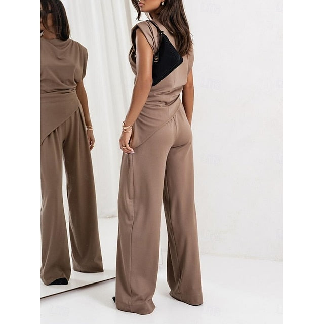 Women's Pants Sets Bolero Top Sleeveless Crew Neck Solid