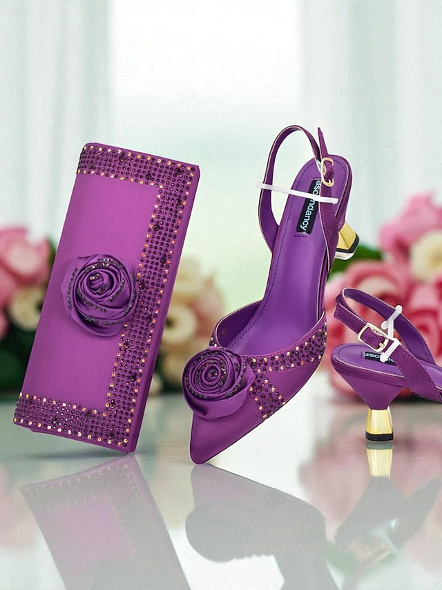 - Slingback Heels Matching and Set Clutch Gold Women's