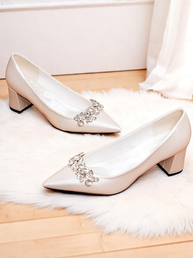 Pointed Women's Toe Wedding with Pumps Satin Champagne