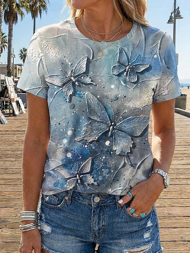 Women's T Shirt Print Butterfly Fashion Modern Short Sleeve