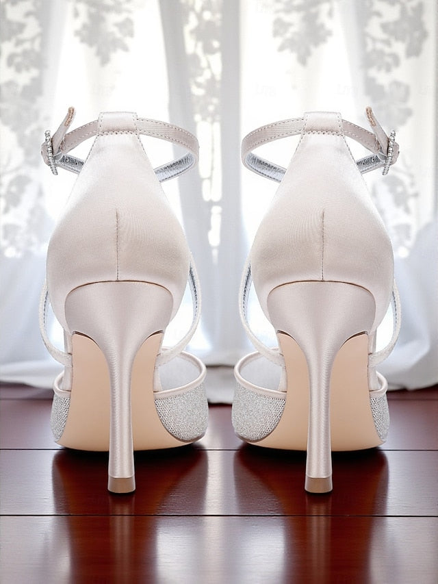 Stiletto Women's Heels Glitter Silver Elegant - Ankle Strap