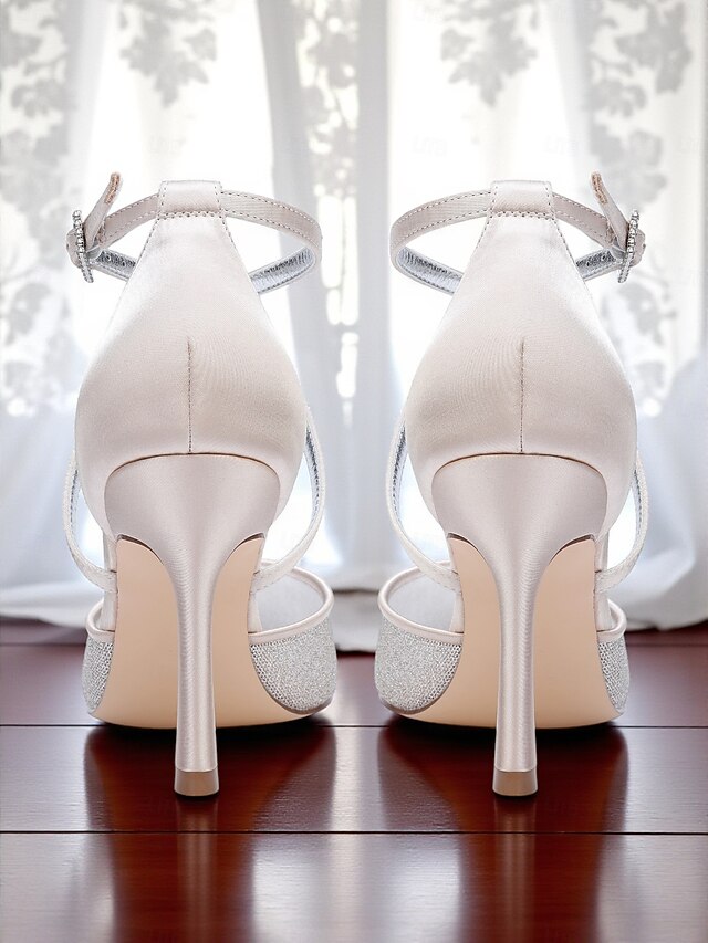 Ankle Glitter Heels Elegant Silver - Women's Stiletto Strap