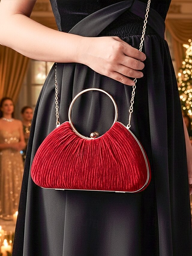 Party Handbag Women's Christmas Velvet Elegant – Red