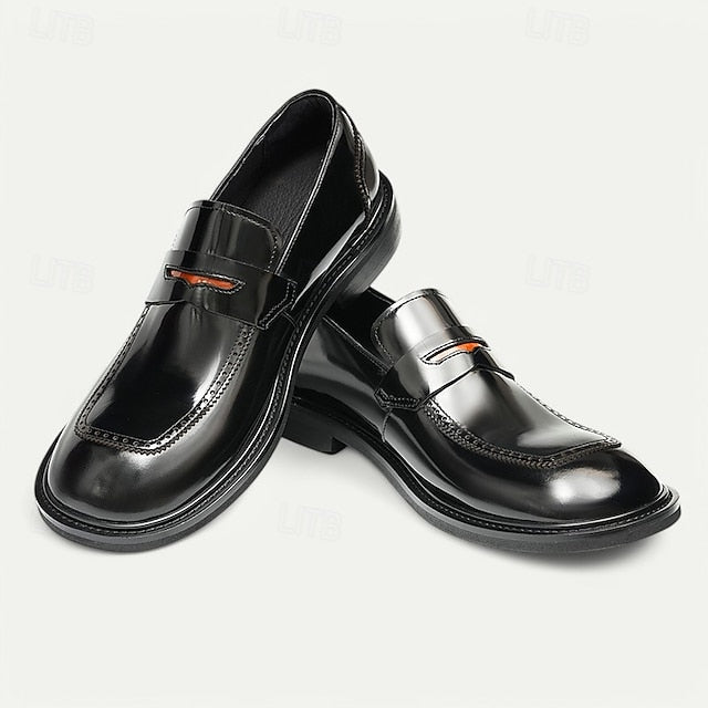 Decorative Men's Premium with Black Cowhide Slip-On Loafers