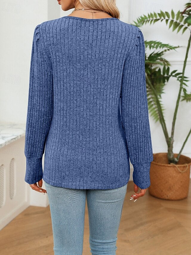 Women's T Shirt Patchwork Solid Color Casual Long Sleeve V