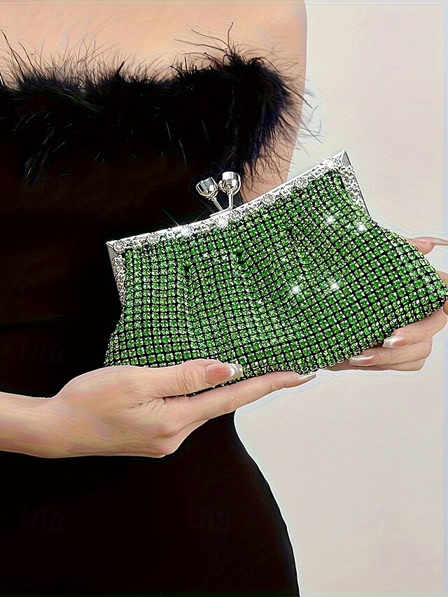 – Rhinestone Women's Clutch Vintage Purse Sage Green