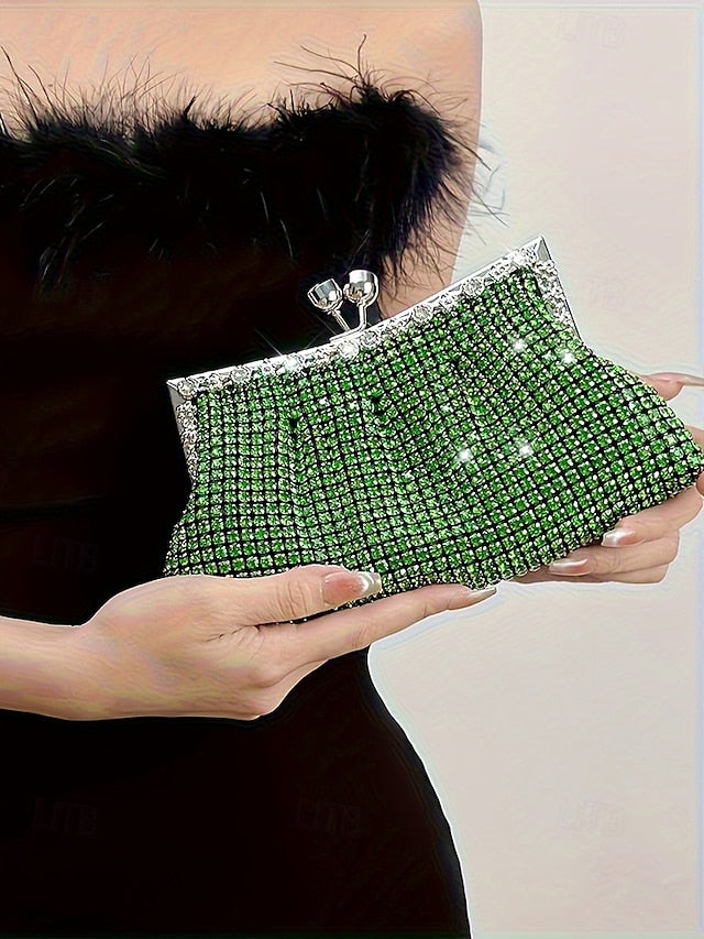 Vintage Sage Rhinestone Green Women's Clutch Purse –
