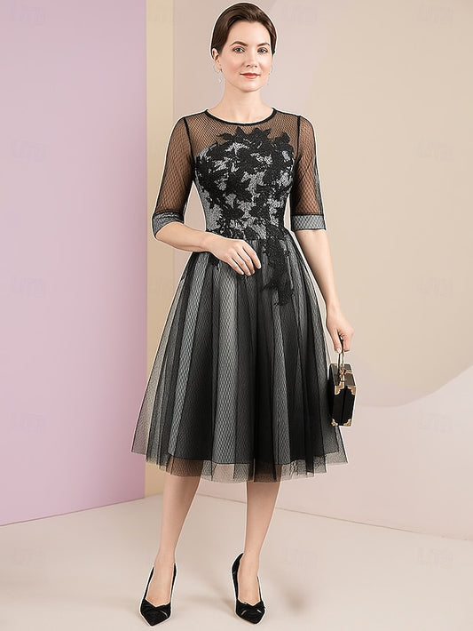 A-Line Tea Length Prom Dress Party Dress Cocktail Dress Mother