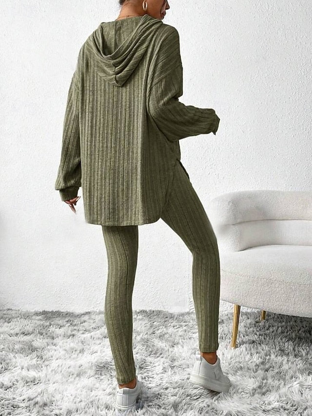 Women's Pants Sets Bolero Top Long Sleeve Hooded Solid