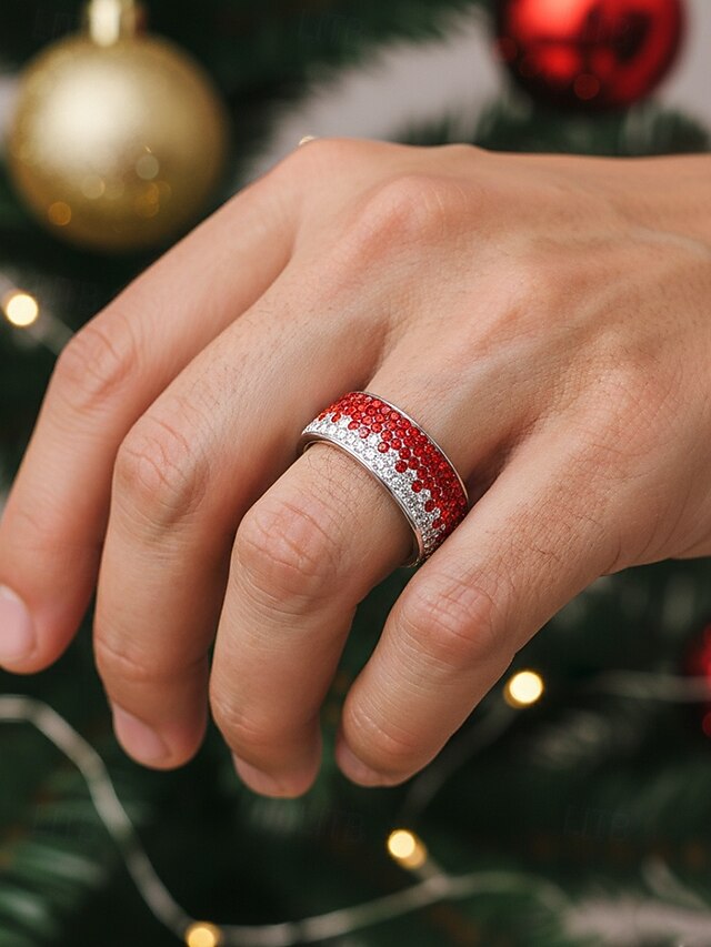 Steel Stainless Christmas Red Men's Ring Stylish –