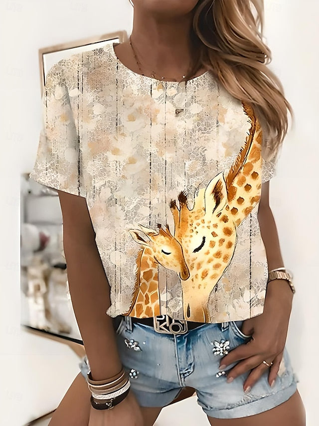 Women's T Shirt Print Graphic Animal Giraffe Vintage