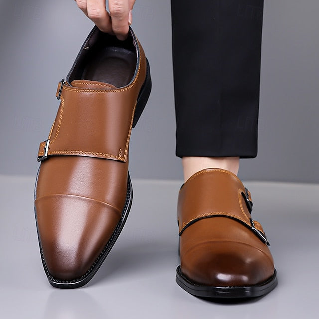 – Elegant Monk Men's Strap Double Leather Shoes