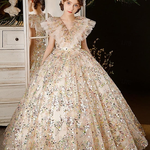 Solid Party Girls' Dress Kids 3/4 Flower Color Girl