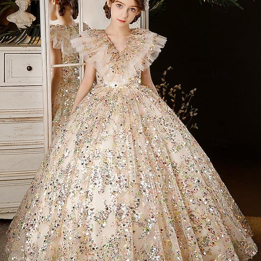 Solid Party Girls' Dress Kids 3/4 Flower Color Girl