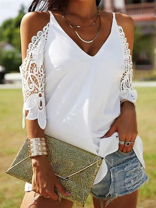 Women's Summer Tops Blouse Dressy Tops Ruched Lace