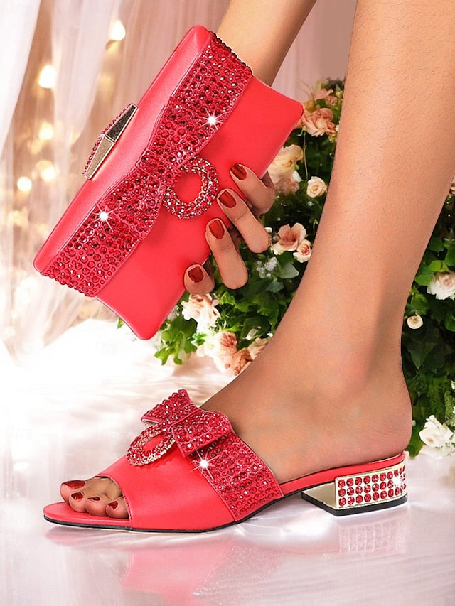 – with Clutch Sandals Gold Flat Rhinestone Bow Matching