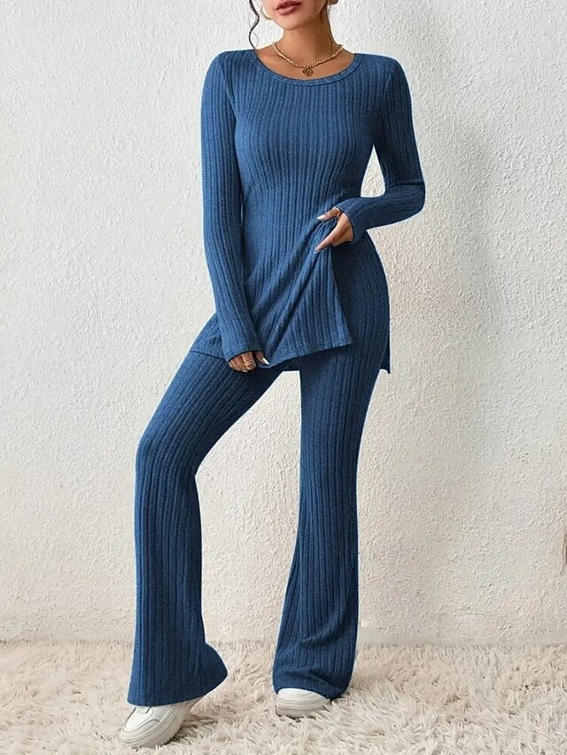 Women's Two Piece Sets Pants Sets Long Sleeve Round Neck