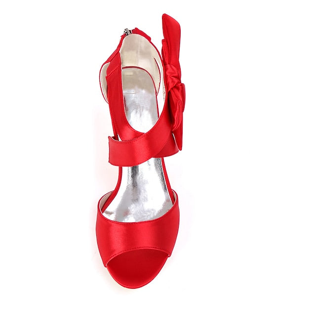 Bowknot Kitten Bridal Women's Wedding Shoes Open Heel