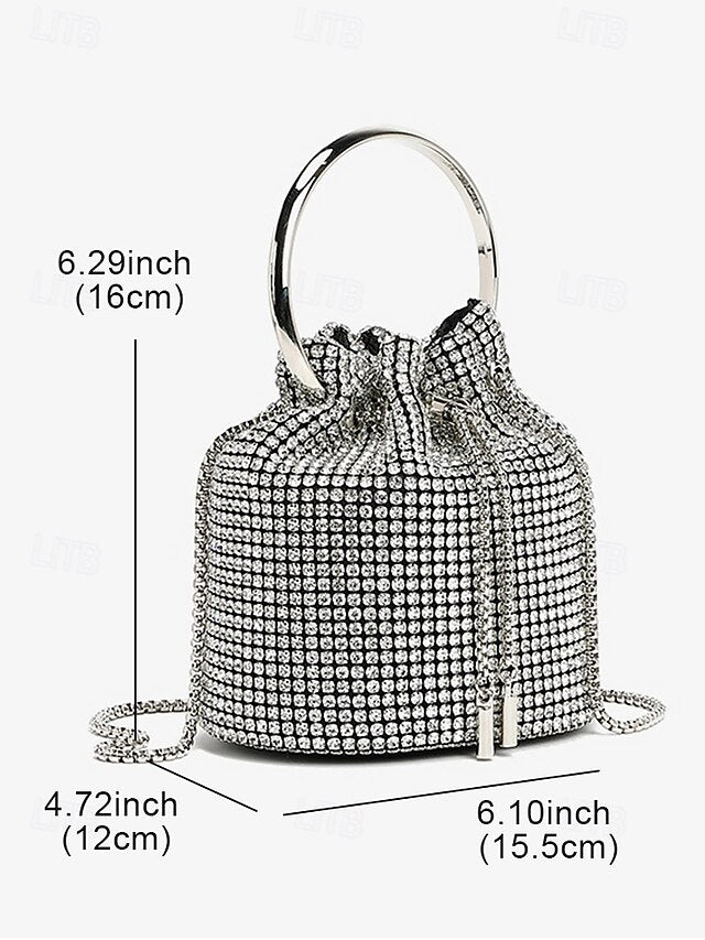 Sparkling with Metal Bucket Bag Silver Women's Rhinestone