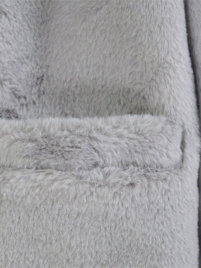 Breathable Fur Faux Women's Pocket Fleece Lined Coat Warm