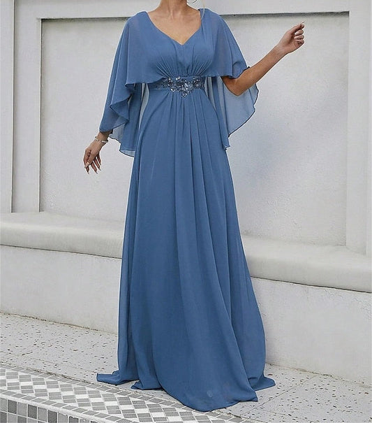 Floor Dress of the V Party Mother Bride Elegant Neck