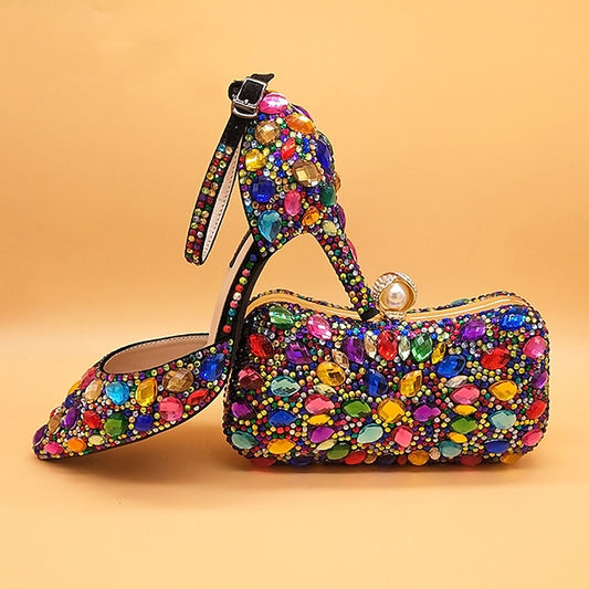 Heel Multicolor Rhinestone Women's with High Shoes Wedding