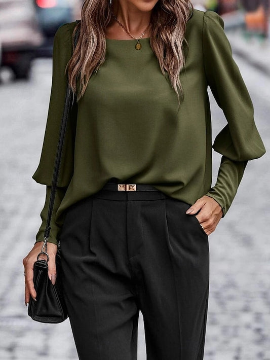 Women's Shirt Elegant Dressy Satin Top Solid Color Business