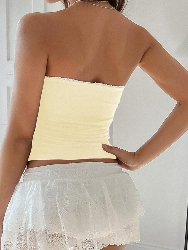 Women's Petite Tank Top Bandeau Slim fit top Butterfly Lace
