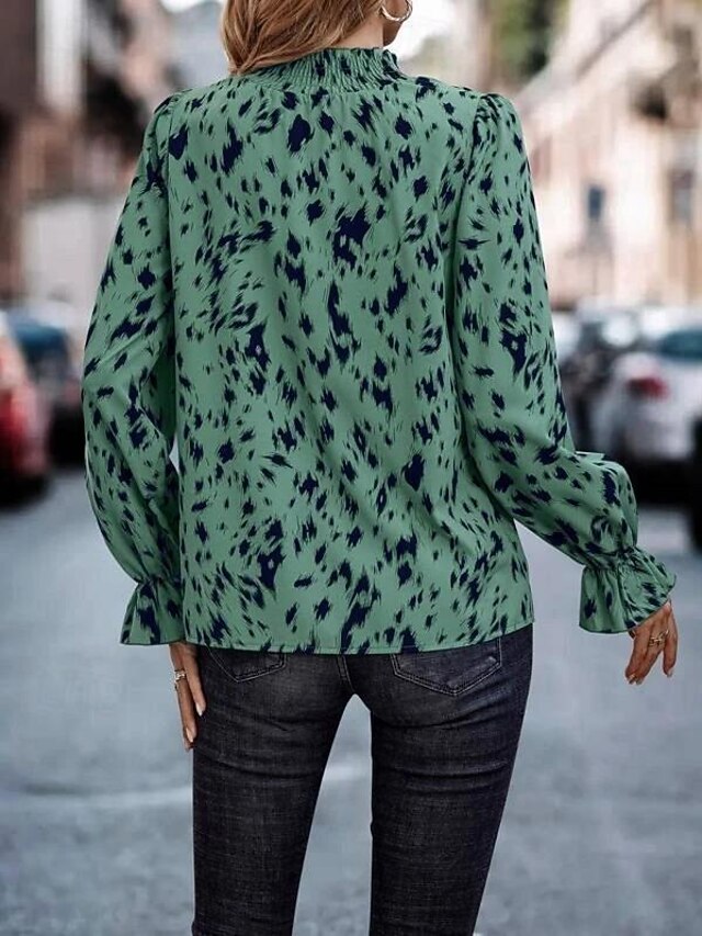 Women's Shirt Blouse Fashion Print Petal Sleeve Long Sleeve