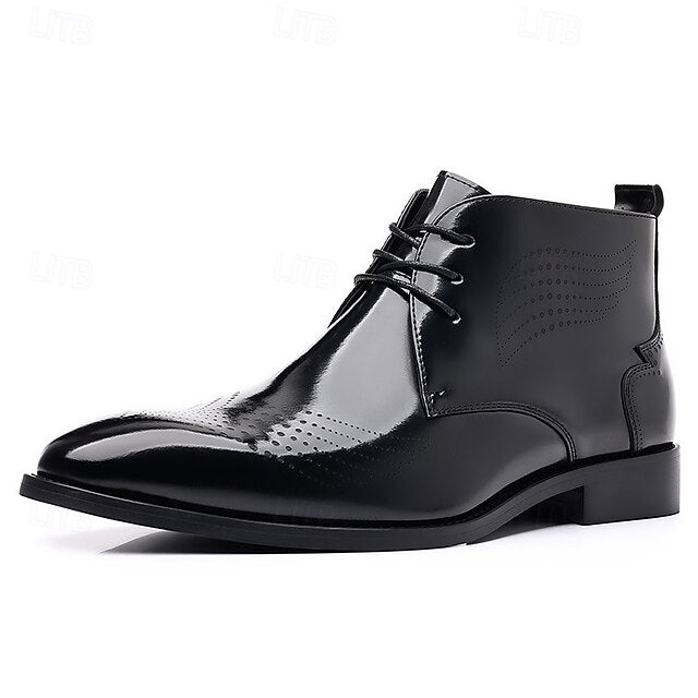 Burgundy Glossy Wingtip Faux Brogue Ankle Leather Men's