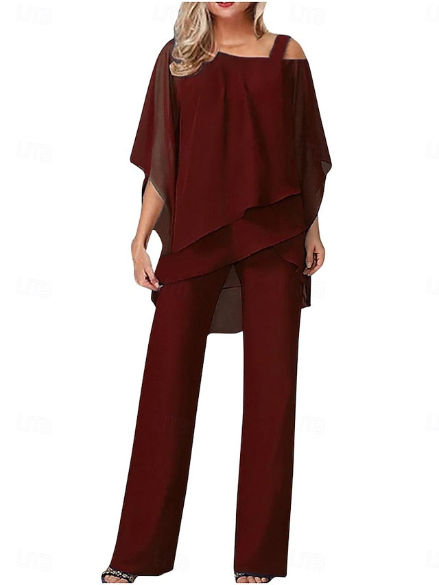 Women's Pants Sets 3/4 Length Sleeve One Shoulder Solid