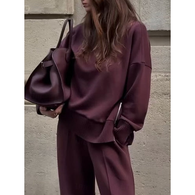 Women's Pants Sets Bolero Top Long Sleeve Turtleneck Plain
