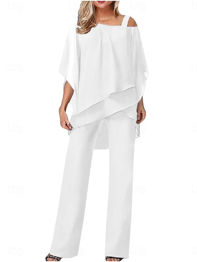 Women's Pants Sets 3/4 Length Sleeve One Shoulder Solid