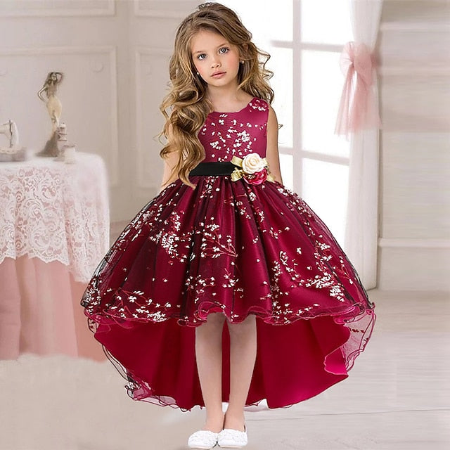 Colored Dress Solid Girls' Wedding Sleeveless Kids Floral