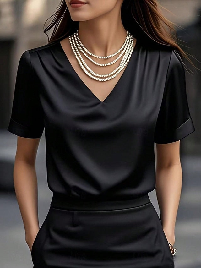 Women's Blouse Solid Color Elegant Stylish Basic Short