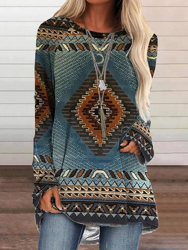 Women's Tunic Boho T-shirt T Shirt Print Graphic Plaid