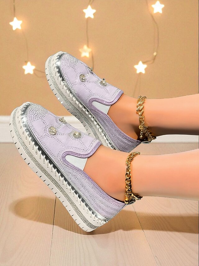 Rhinestone Red Sneakers Studs with Slip-On Platform Women's