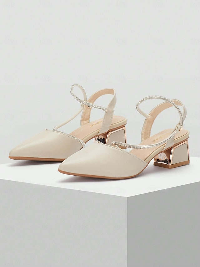 with Slingback Women's Pointed Rhinestone Heels Elegant Toe