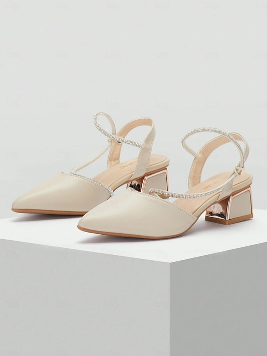 with Slingback Women's Pointed Rhinestone Heels Elegant Toe