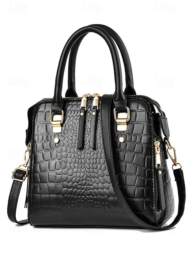 Women's Faux Leather Crocodile Pattern Handbag with Tassel