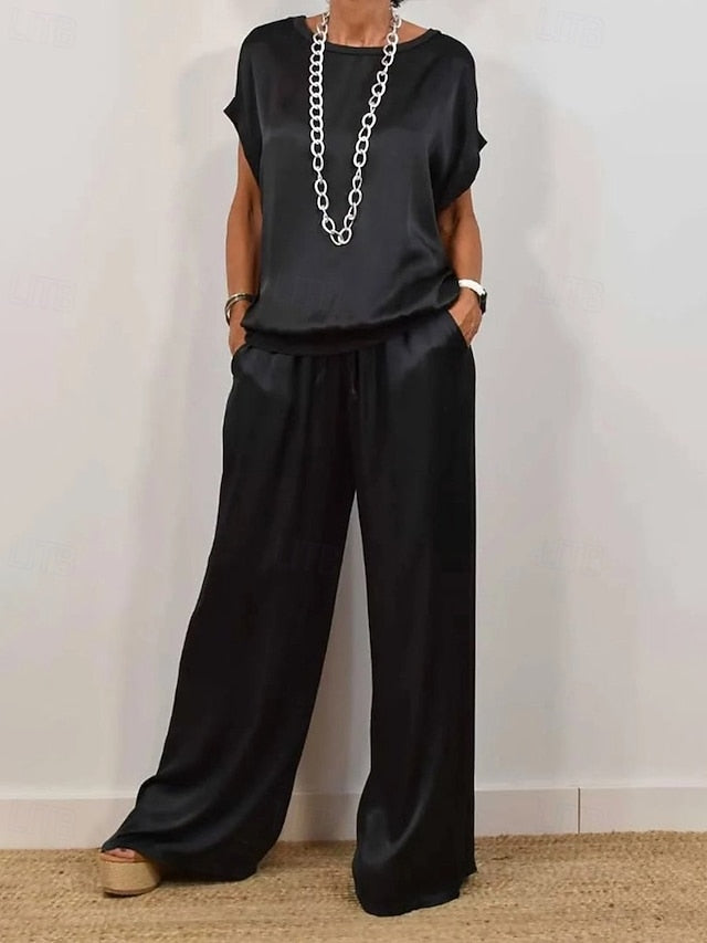 Women's Pants Sets Bolero Top Short Sleeve Crew Neck Plain
