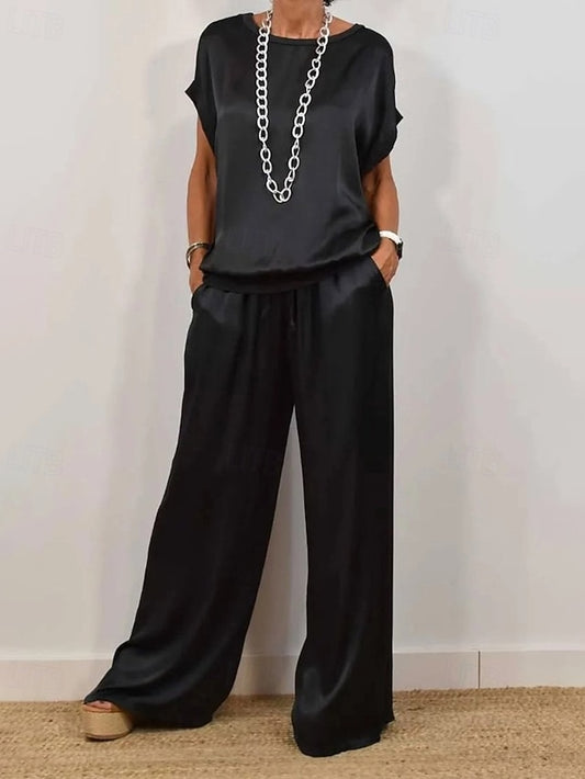 Women's Pants Sets Bolero Top Short Sleeve Crew Neck Plain