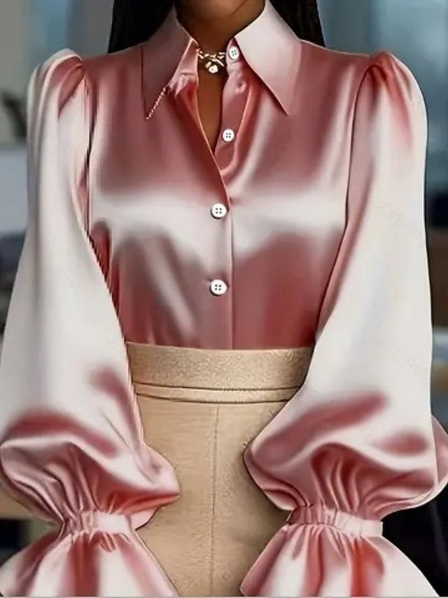 Women's Blouse Buttons Solid Color Elegant Ladies Stylish