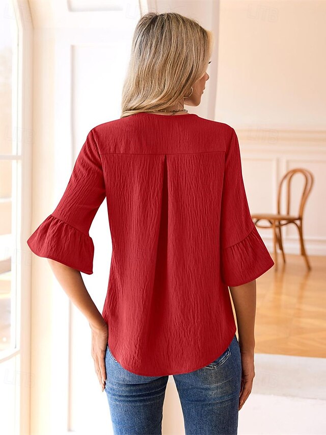Women's Shirt Elegant Satin Top Blouse Ruched Ruffle