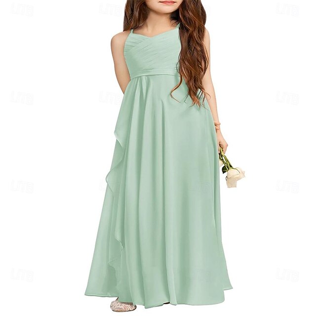 Bridesmaid Junior A-Line Flower Dress Flowy Halter Girls Girl