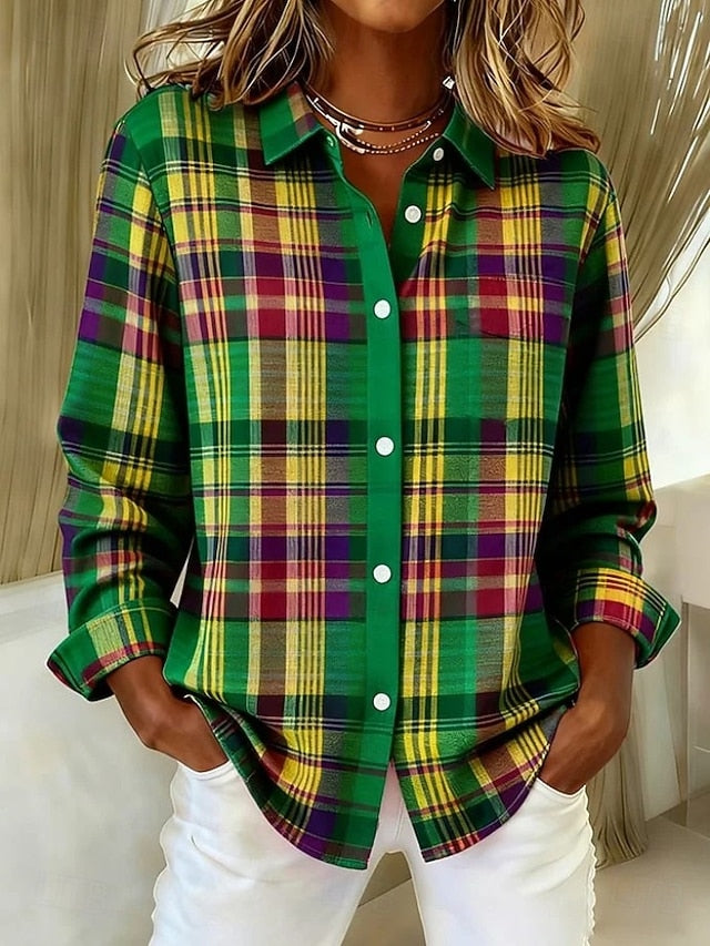 Women's Shirt Blouse Graphic Geometric Plaid Vintage