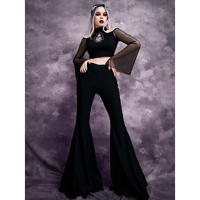Gothic Crop Top Bell Sleeve Witch Fancy Dress Women's
