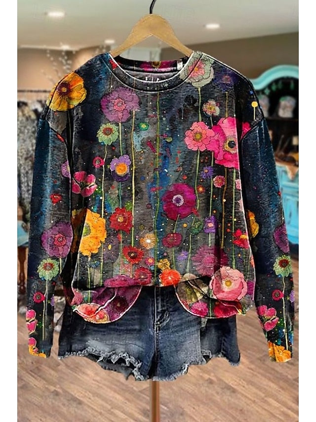 Women's Pullover Sweatshirt Floral Graphic Casual Long