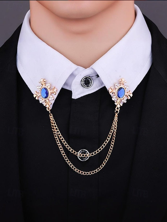 Vintage Brooch Double Elegant Chain Blue – Collar Gem